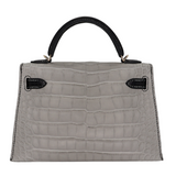 Hermès Kelly II Sellier Mini HSS Gris Perle/Black Matte Alligator Permabrass Hardware