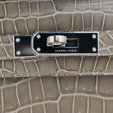 Hermès Kelly Cut Gris Tourterelle Shiny Porosus Crocodile Palladium Hardware