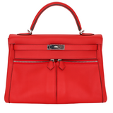 Hermès 32cm Kelly Lakis Retourne Vermillon Swift Leather Palladium Hardware