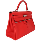 Hermès 32cm Kelly Lakis Retourne Vermillon Swift Leather Palladium Hardware