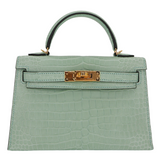 Hermès Kelly II Sellier Mini Vert D'eau Matte Porosus Crocodile Gold Hardware