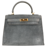 Hermès 28cm Kelly Sellier Doblis Gris Suede Leather Gold Hardware