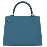 Hermès 25cm Kelly Sellier Bleu Jean Epsom Leather Gold Hardware
