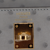 Hermès 25cm Kelly Sellier Bleu Glacier Ostrich Leather Gold Hardware