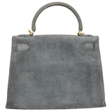 Hermès 28cm Kelly Sellier Doblis Gris Suede Leather Gold Hardware