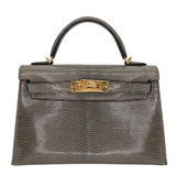 Hermès Kelly II Sellier Mini Gris Fonce Shiny Lizard Gold Hardware