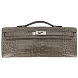 Hermès Kelly Cut Gris Tourterelle Shiny Porosus Crocodile Palladium Hardware