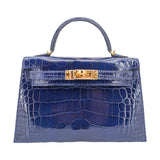 Hermès Mini Kelly II Bleu Saphir Shiny Alligator Gold Hardware