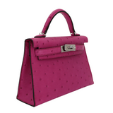 Hermès Kelly II Sellier Mini Rose Poupre Ostrich Palladium Hardware