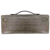 Hermès Kelly Cut Gris Tourterelle Shiny Porosus Crocodile Palladium Hardware