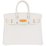 Hermès 25cm Birkin HSS White/Etoupe Epsom Leather Brushed Gold Hardware