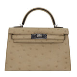 Hermès Kelly II Sellier Mini Parchemin Ostrich Palladium Hardware
