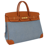 Hermès 40cm Birkin Natural Vache Leather/Denim Gold Hardware
