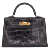 Hermès Kelly II Sellier Mini Black Matte Alligator Gold Hardware