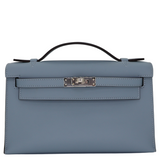 Hermès Kelly Pochette Bleu Lin Swift Leather Palladium Hardware