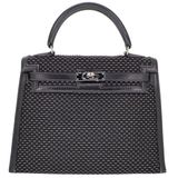 Hermès 25cm Kelly Sellier Crinoline Black Toile/Box Calf Leather Palladium Hardware