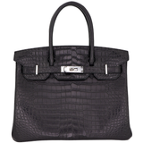 Hermès 30cm Birkin Black Matte Porosus Crocodile Palladium Hardware