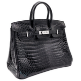 Hermès 25cm Birkin Black Shiny Porosus Crocodile Diamond Hardware