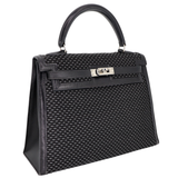 Hermès 25cm Kelly Sellier Crinoline Black Toile/Box Calf Leather Palladium Hardware