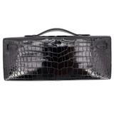 Hermès Kelly Cut Black Shiny Porosus Crocodile Gold Hardware