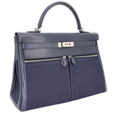 Hermès 35cm Kelly Lakis Bleu Marine Toile/Box Calf Leather Palladium Hardware