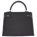 Hermès 25cm Kelly Sellier Crinoline Black Toile/Box Calf Leather Palladium Hardware