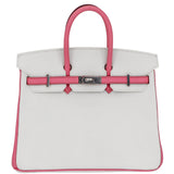 Hermès 25cm Birkin HSS White/Bubblegum Epsom Leather Pallladium Hardware