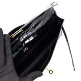 Hermès Kelly Cut Black Shiny Porosus Crocodile Gold Hardware