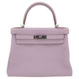 Herm√®s 28cm Kelly Retourne Mauve Pale Clemence Leather Palladium Hardware