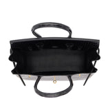 Herm�s 30cm Birkin Black Shiny Crocodile Porosus Gold Hardware