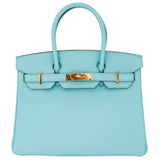 Herm�s 30cm Birkin Bleu Atoll Epsom Leather Gold Hardware