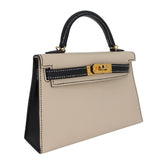 Herm�s Kelly Mini II HSS Nata/Black Epsom Leather GHW